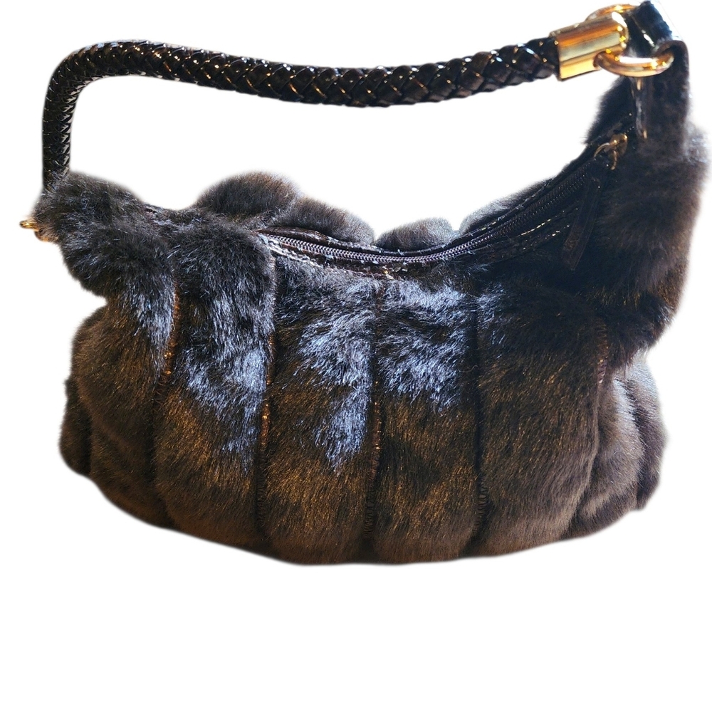 Tianni Luxurious Brown Faux Fur With Gold Detail Women's Bag